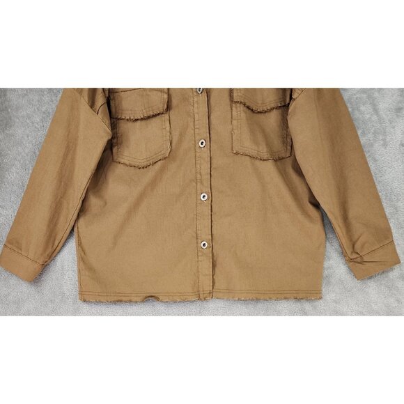 Made In Italy Jacket Womens Small Khaki Fringed Oversized Rock N Roll Shacket - Picture 8 of 11
